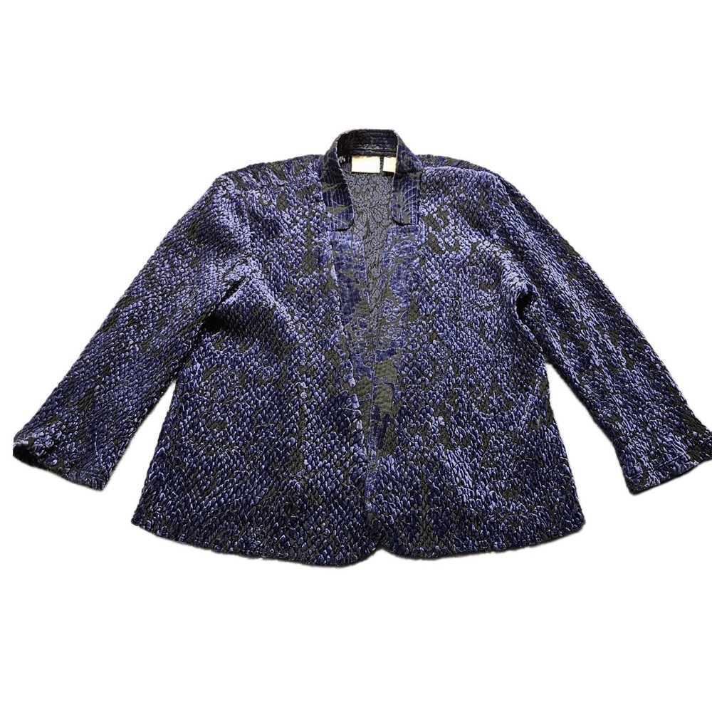 Chicos Jacket Womens 2P Purple Black Snake Skin Floral Long Sleeve Open Front